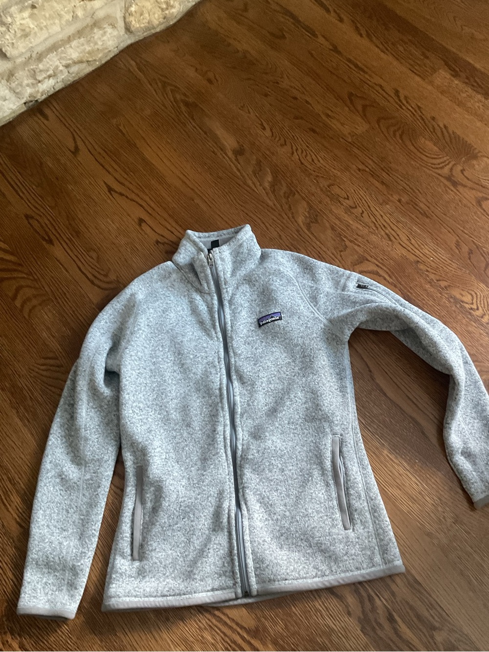 Patagonia Light Gray Full-Zip Teddy Fleece Jacket